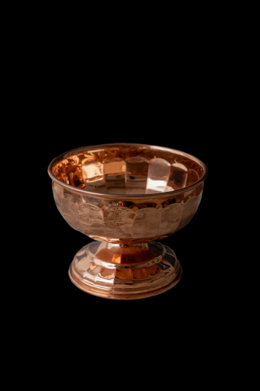 Vintage Inspired Copper Pedestal Bowls with Scalloped Panel Design – Set of 2