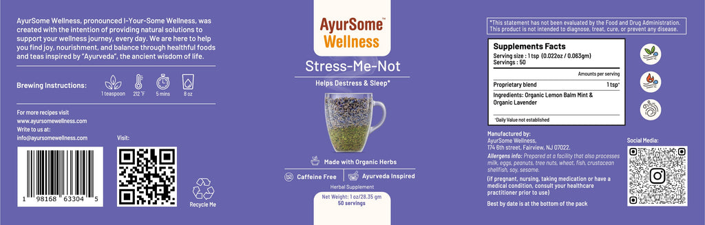 Stress-Me-Not Tea | Organic Lemon Balm, Lavender Tea Blend
