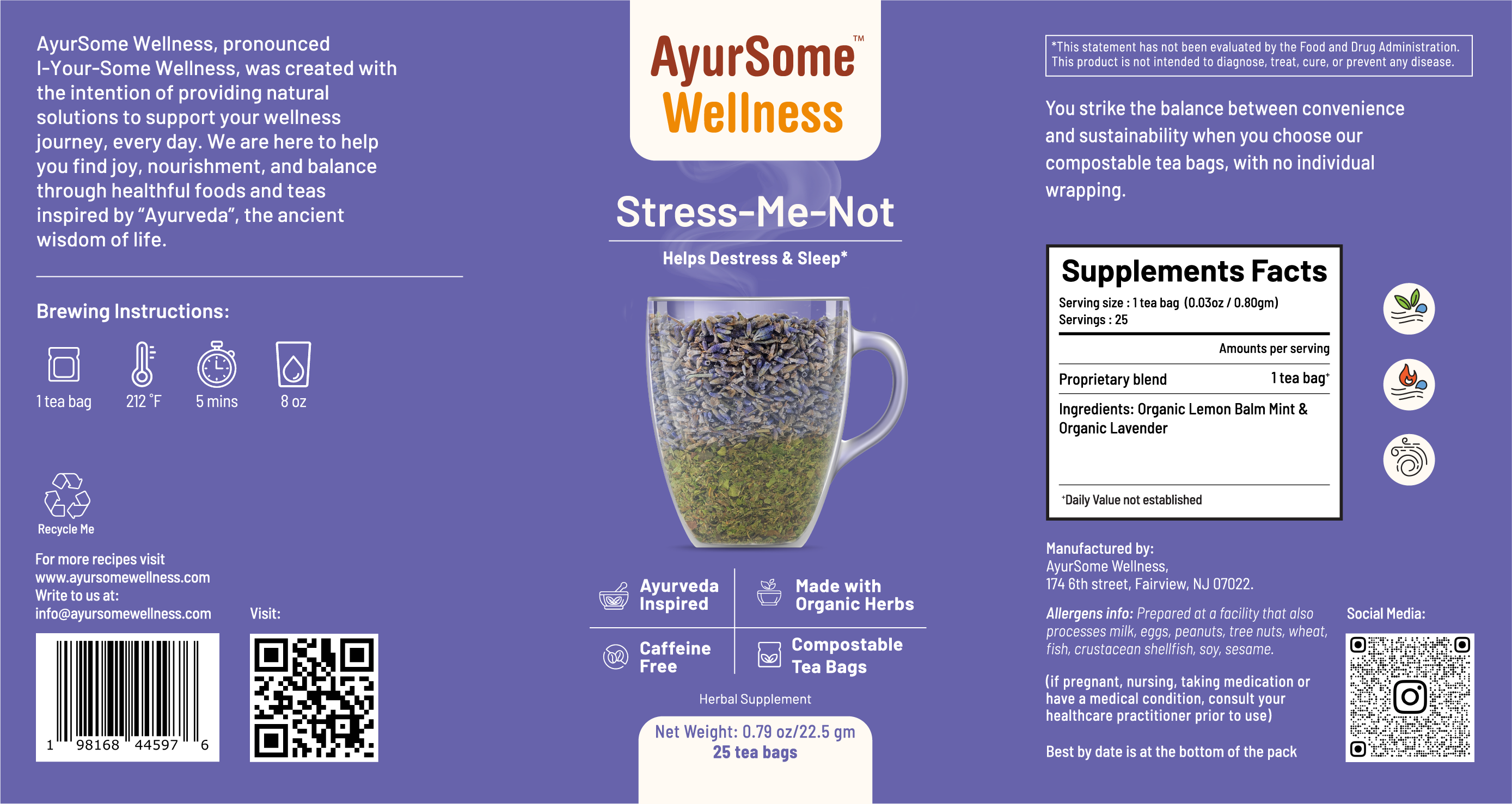 Stress-Me-Not Tea | Organic Lemon Balm, Lavender Tea Blend